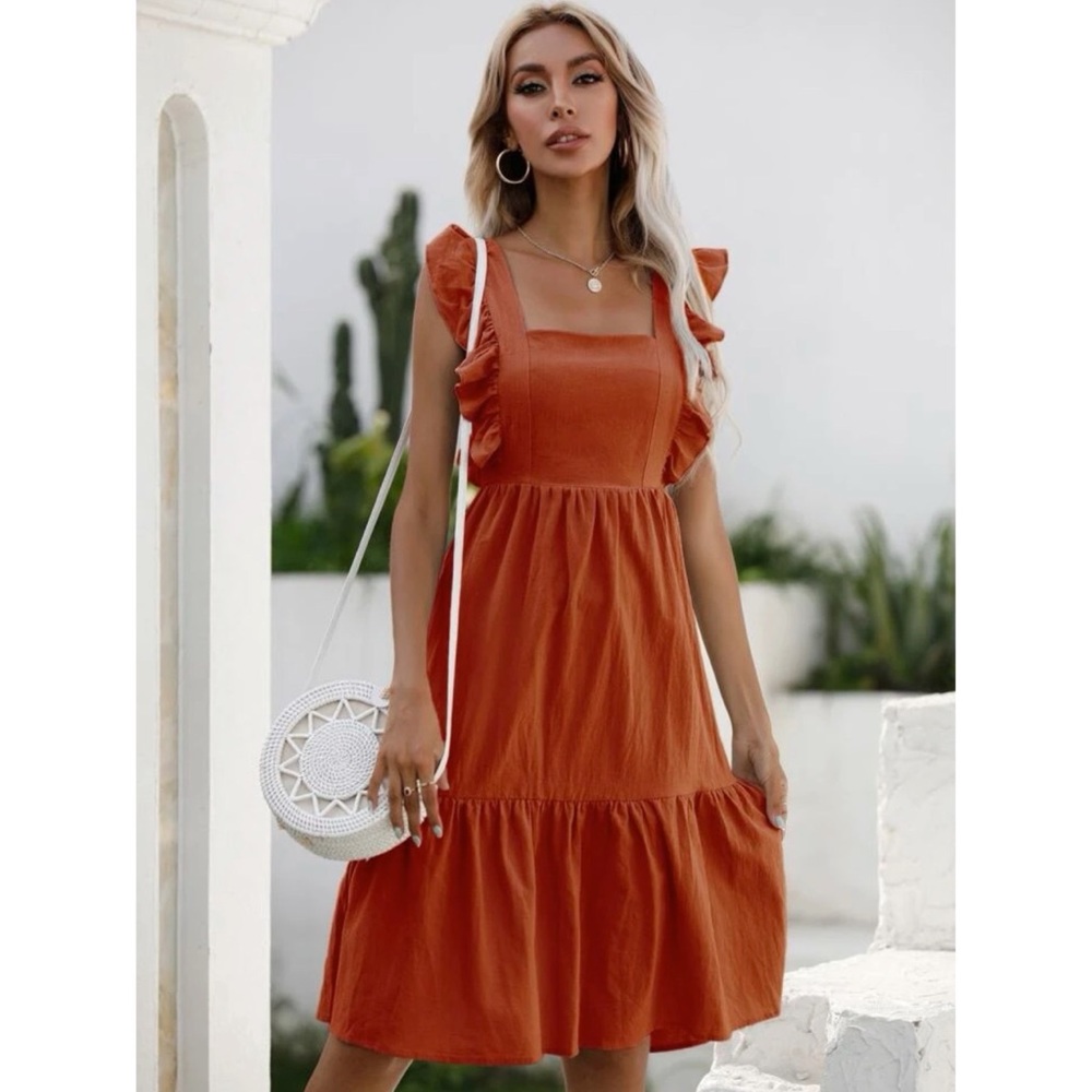 SHEIN tied backless butterfly sleeve ruffle dress
